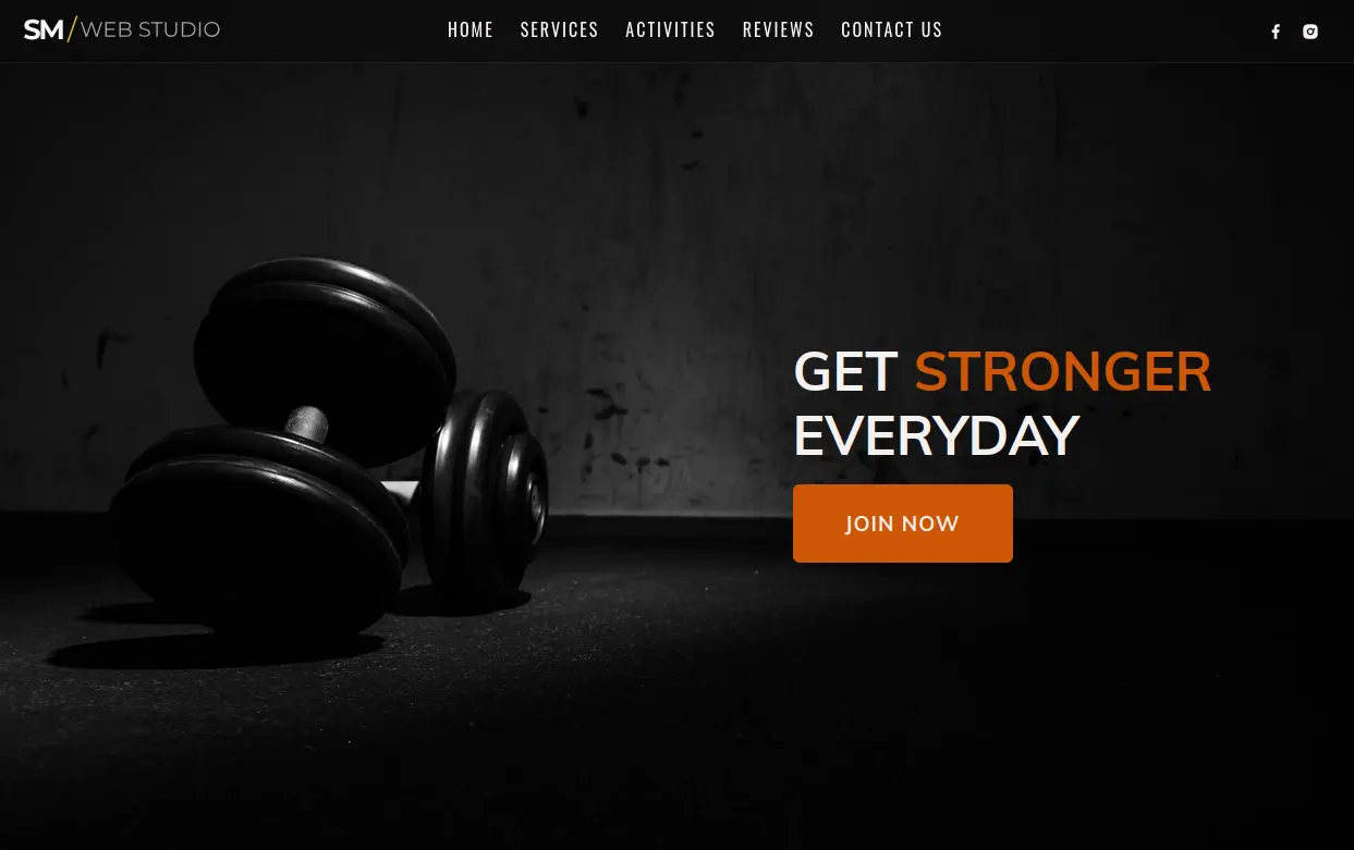 Screenshot of Gym Landing Page